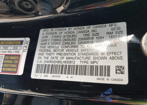 2020 Honda Cr-V Awd Ex-L z USA, uszkodzony, nr VIN 2HKRW2H85LH630812